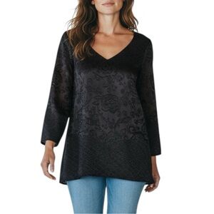 Calypso St. Barth Maurita Burnout Tunic Sheer Black Floral Cover Up Top Swim S